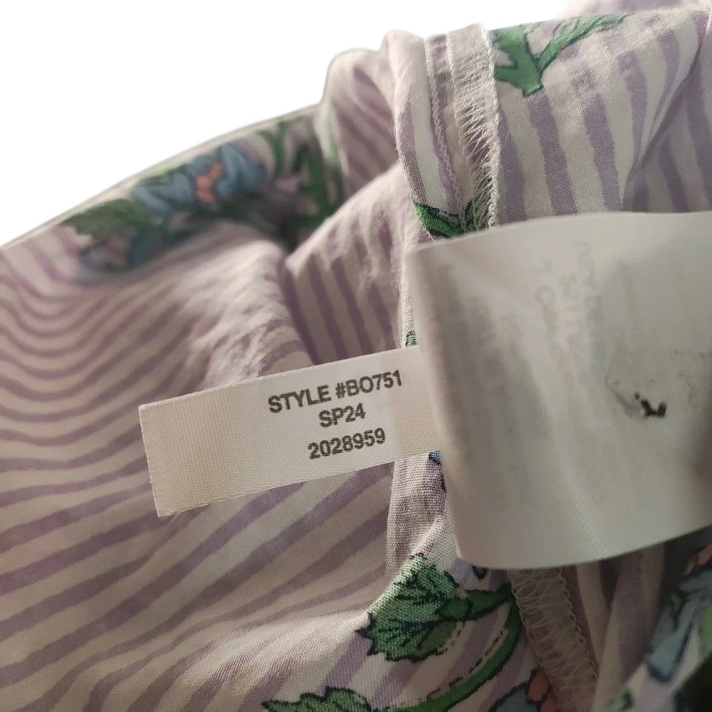 J.‎ Crew Striped Floral V-Neck Ruffle Blouse Purple White Coastal Boho Size S